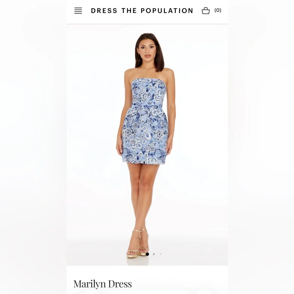 Dress the Population Marylin Strapless Blue Floral Embroidered Dress - Picture 4 of 4